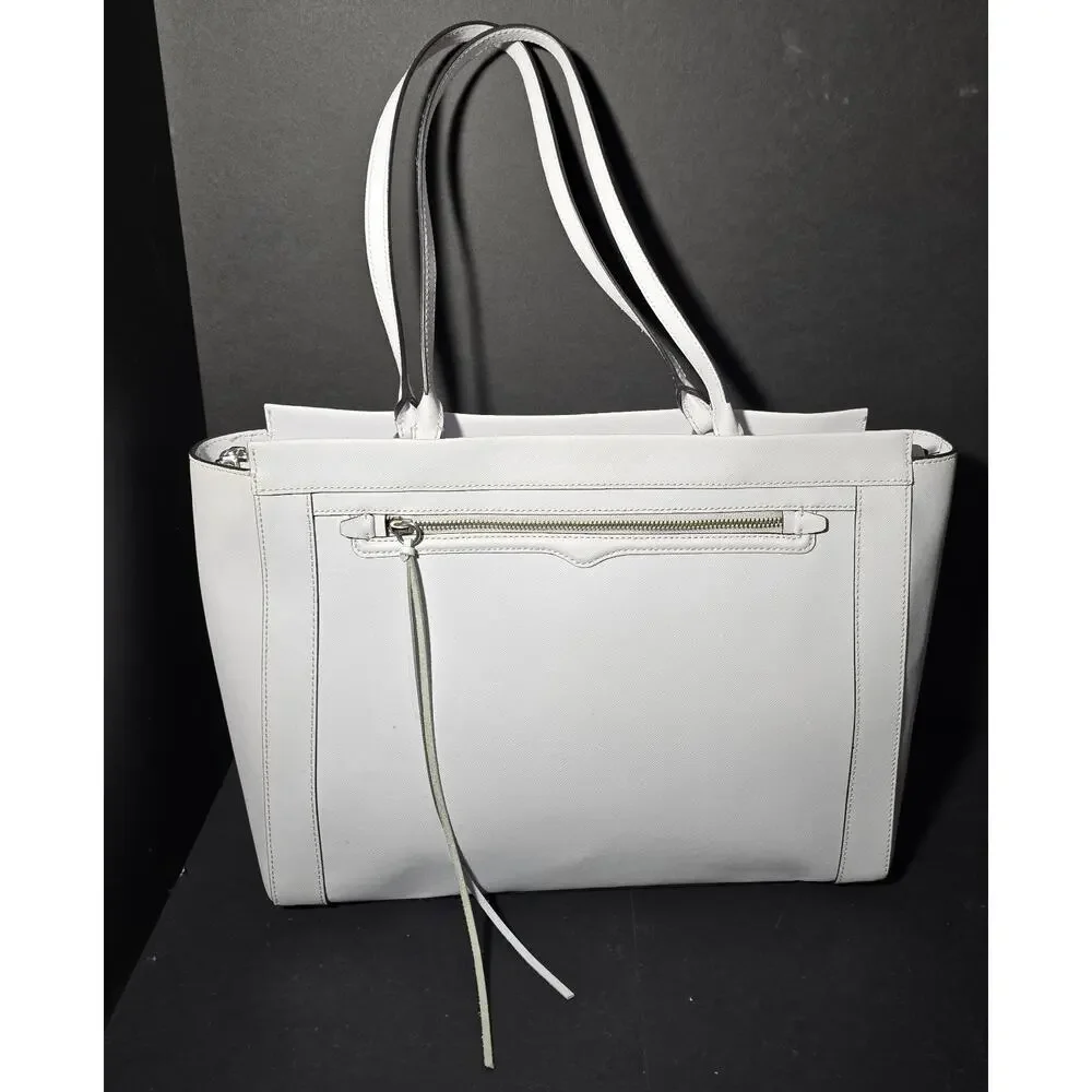 Rebecca Minkoff Monroe Laptop Bag Saffiano Leather Tote Shoulder Purse White NEW
